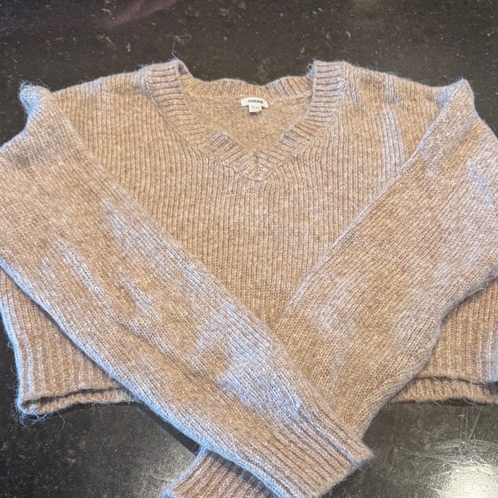 Garage Cozy Tan V-Neck Sweater cropped size XS